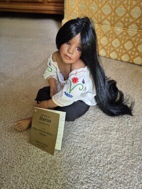 Morning For Marisa Porcelain Doll with Embroidered Blouse and Long Black Hair